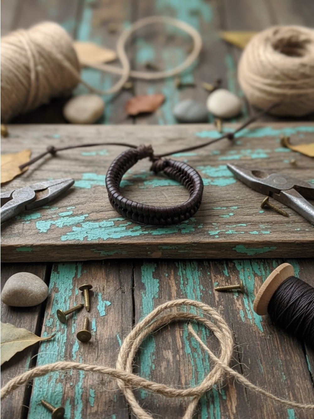 Hand Crafted Dark Brown Woven Leather Bracelet
